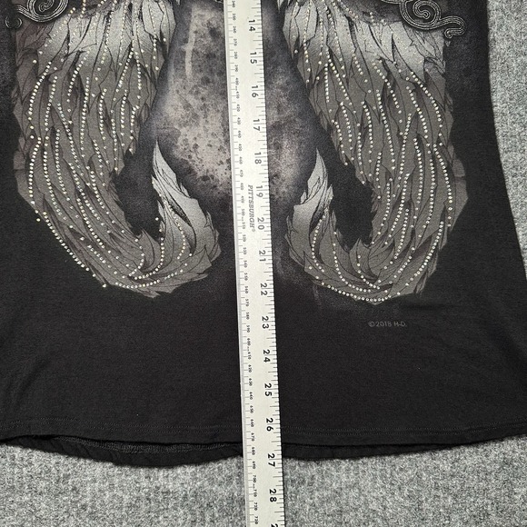 Harley Davidson Angle Wing Tee Medium‎ Black -Lace Back -Rhinestone Embellished - Picture 3 of 5
